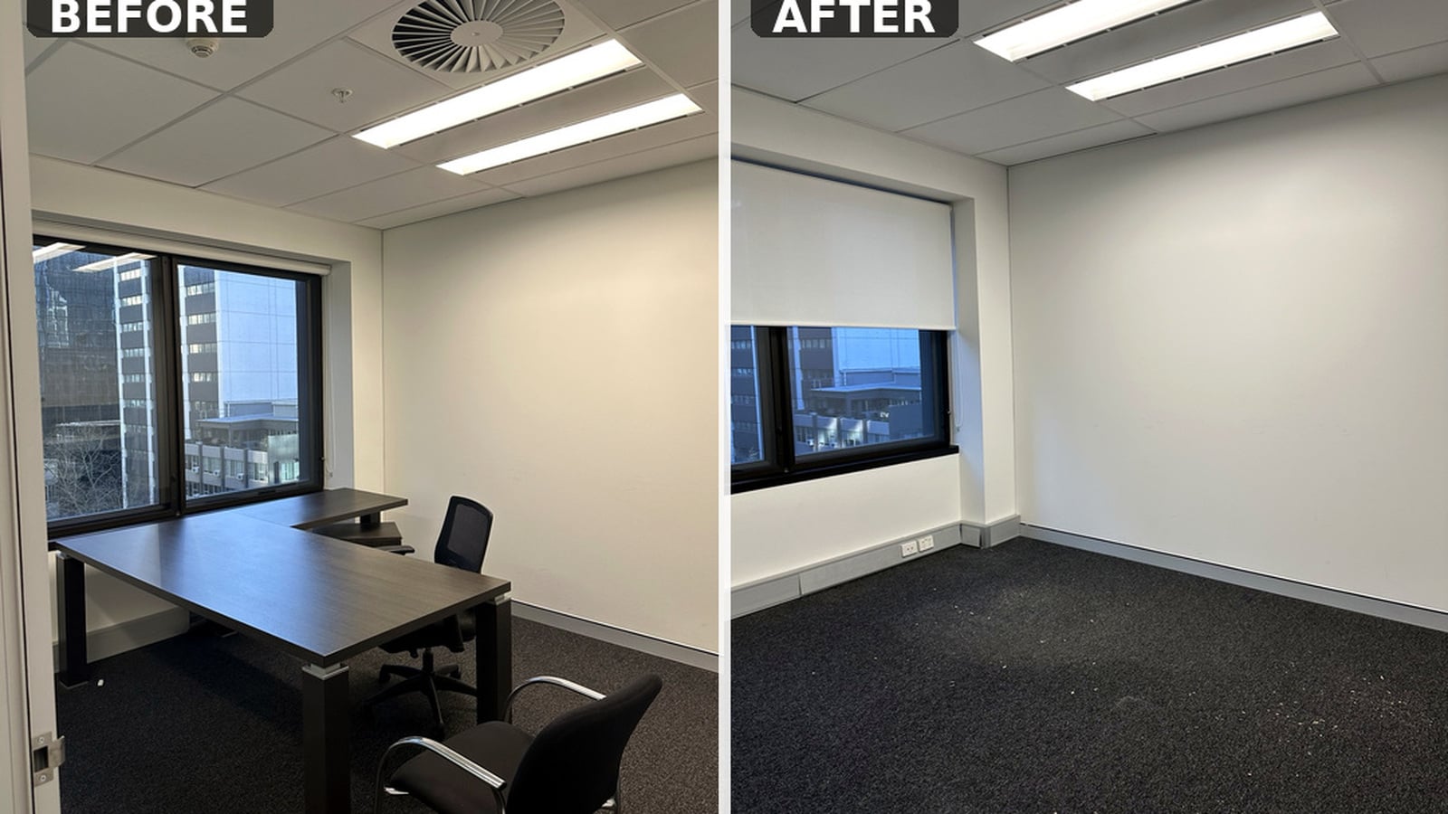 Before and after comparison of a private office within a North Sydney commercial tenancy
