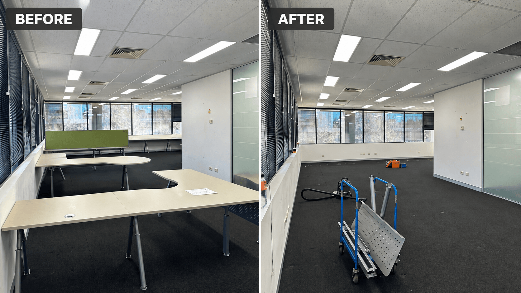 Before and after comparison of a Norwest Business Park commercial office clearance