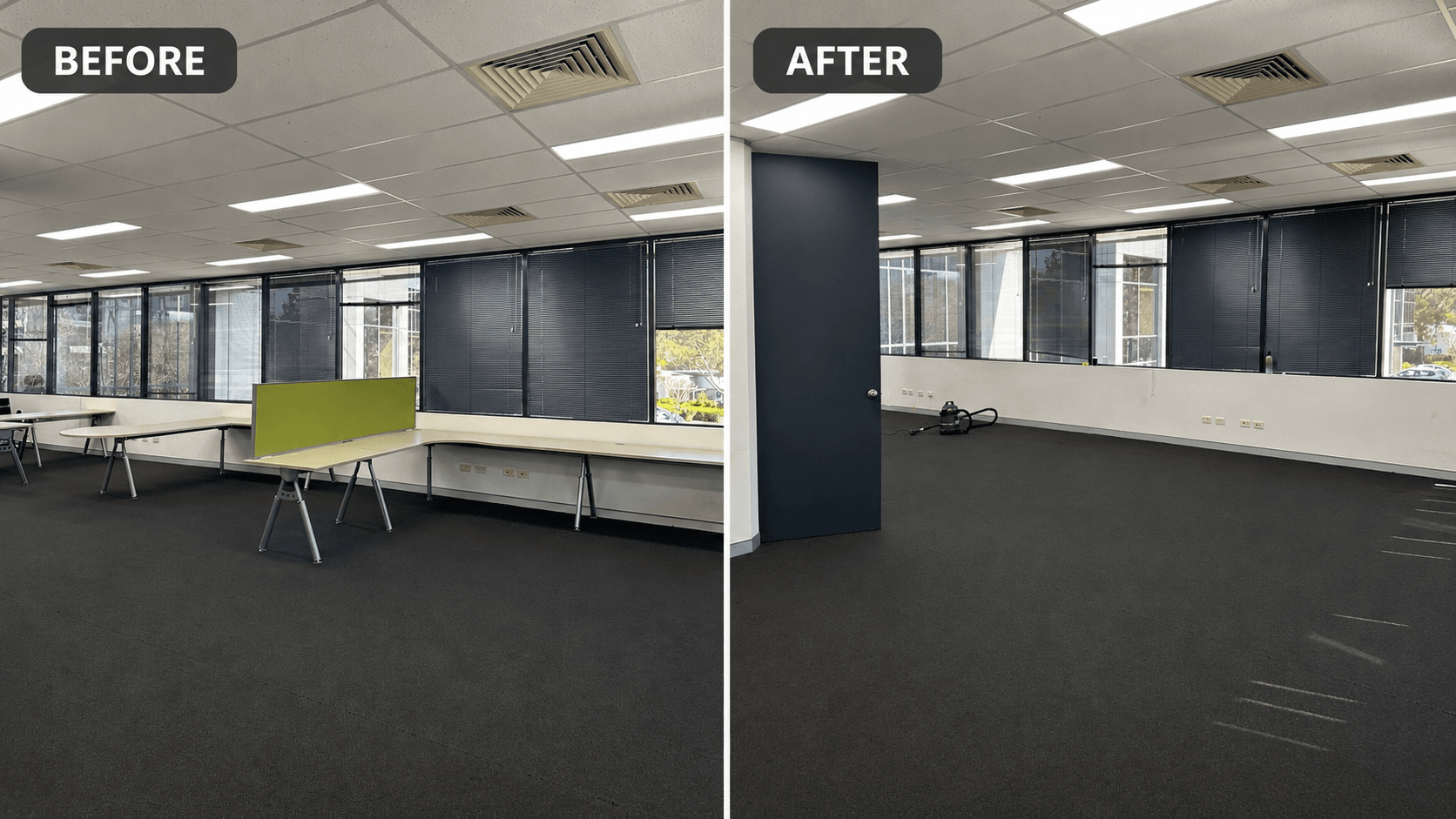 Second before and after view of an office furniture clearance at Norwest Business Park